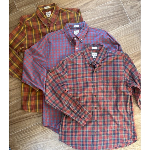 J Crew Slim, Slim Untucked, Classic Fit Mens M L Plaid Gingham Cotton LOT OF 3